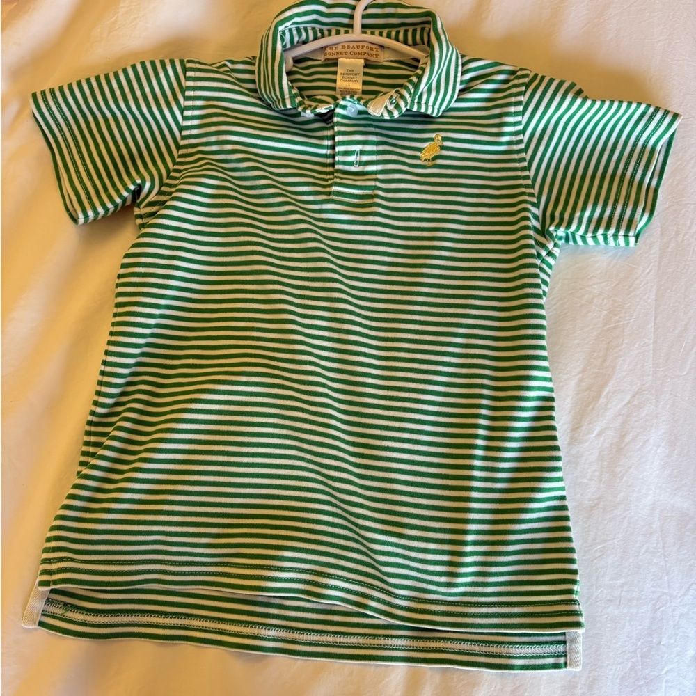 The Beaufort Bonnet Company Green & White Striped Polo Shirt Boys Size 5